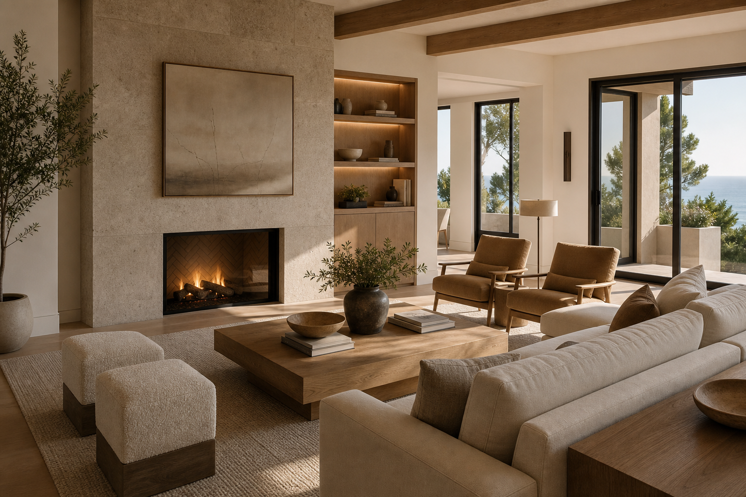 Warm completed living room interior